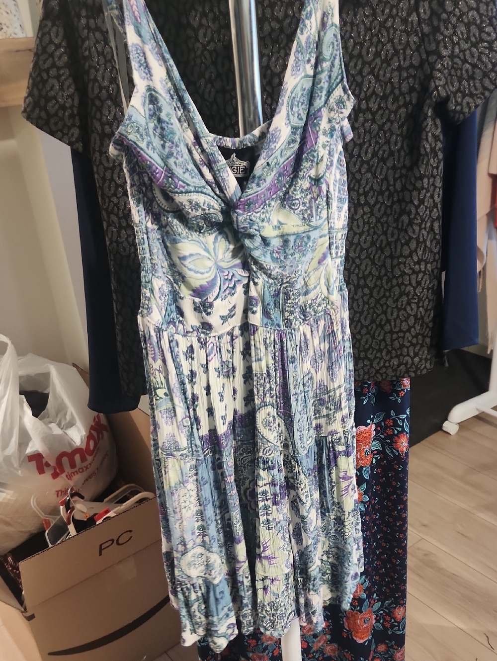 Blue and Lavender Paisley Maxi Dress